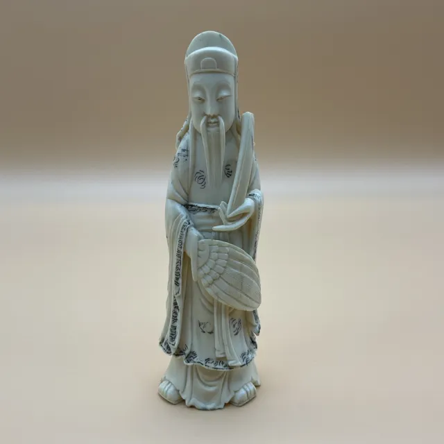Antique Ca.1920s Republic Of China Period Chinese Hand Carved Figure Zhuge Liang