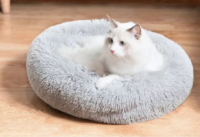 Donut Plush Pet Dog Cat Bed Fluffy Soft Warm Calming Bed Sleeping Kennel Nest 4