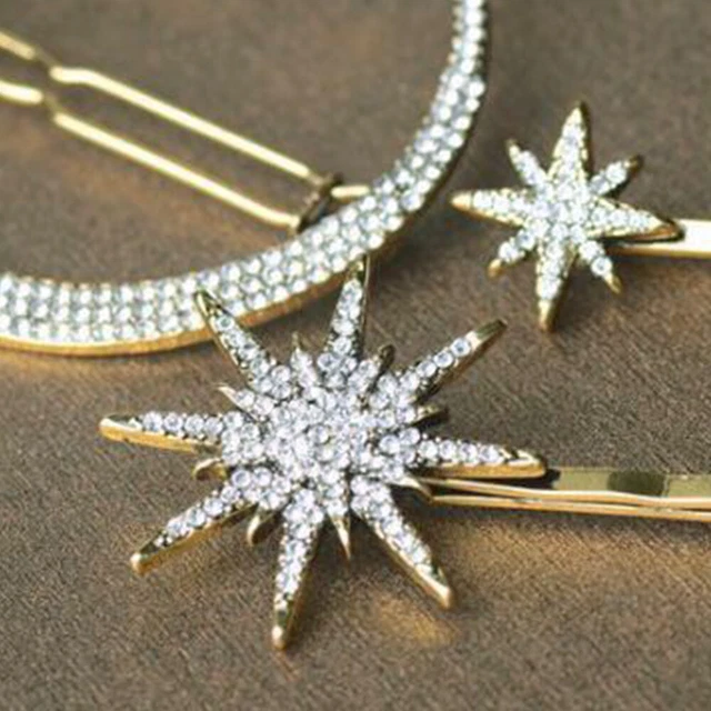 Mond Haarspangen Mit Quasten - 2 Stück Strass Haarklammern In Silber & Roségold