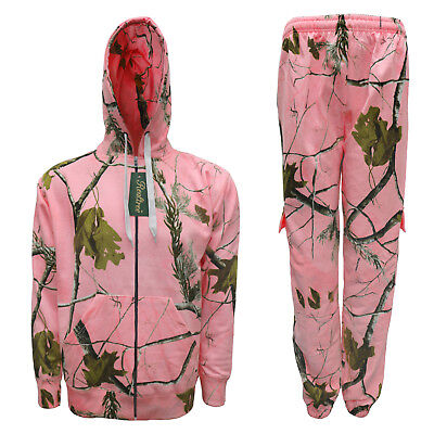 Girls Pink Realtree Tracksuit Forest Camouflage Print Hoodie & Joggers Camo Set