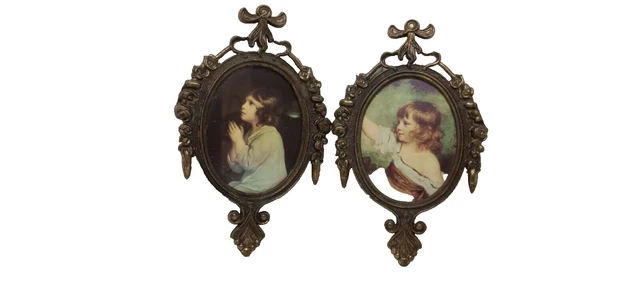Vintage 1960s Lot of 2  Made In Italy Brass Miniature Ornate Picture Frames