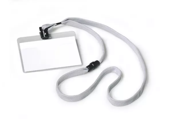 Durable Lanyard Name Badge ID Card Holder + Inserts | 10 Pack | 60 x 90mm | Grey