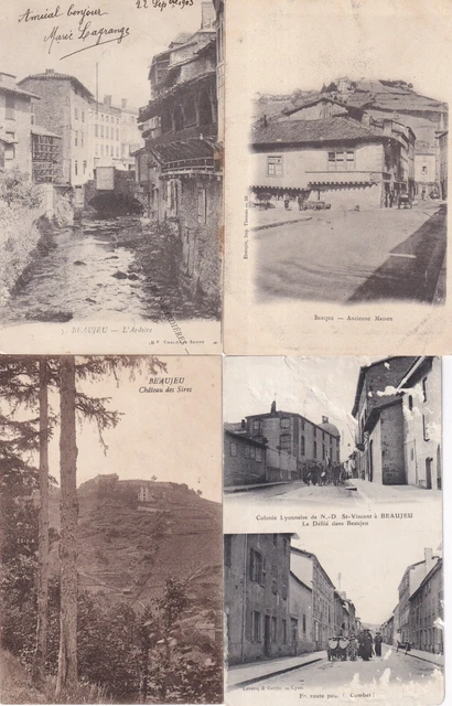 Lot de 4 cartes postales anciennes old postcards BEAUJEU RHÔNE 2