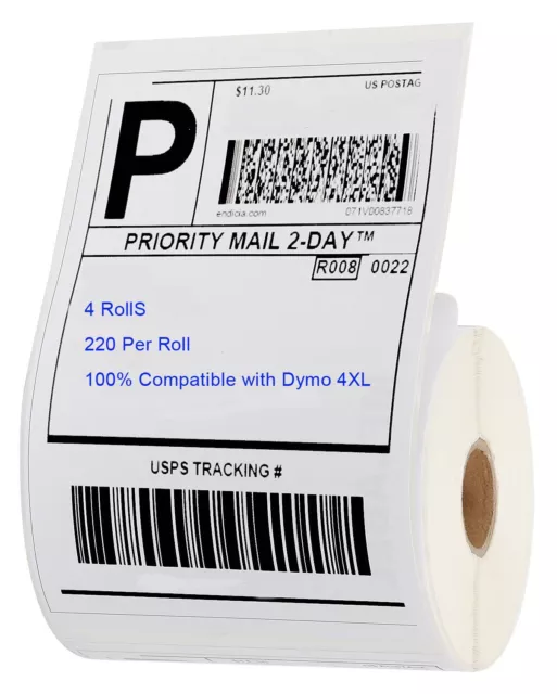 4 Rolls 220 Thermal Shipping Labels 4x6 Compatible 1744907 Dymo 4XL LabelWriter