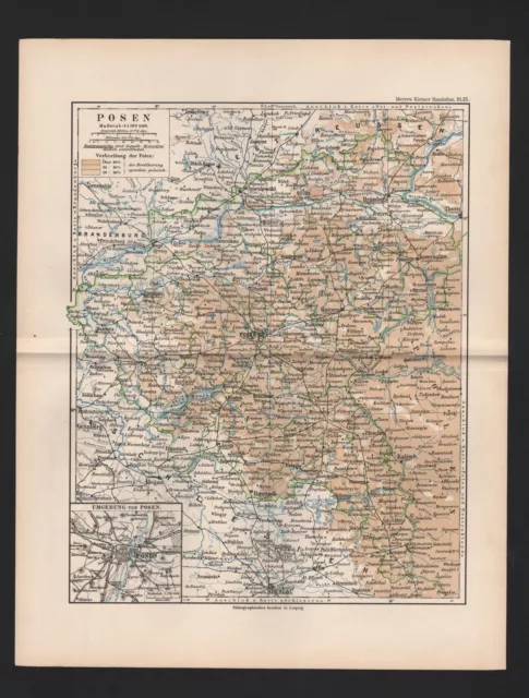 Landkarte map 1892: Preussische Provinz POSEN. Umgebung der Stadt Posen