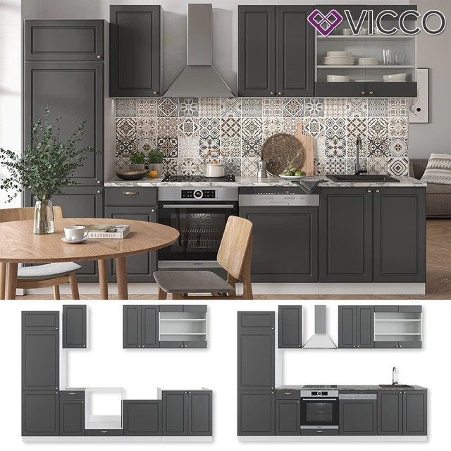 Cuisine en angle Fame-Line Blanc brillant/Anthracite 287x60cm , PT Cuisine en angle Fame-Line Blanc brillant/Anthracite 287x60cm , PT