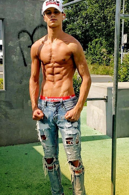 Shirtless Male Tall Hunk Muscular Torn Jeans Bare Feet Dude Photo X