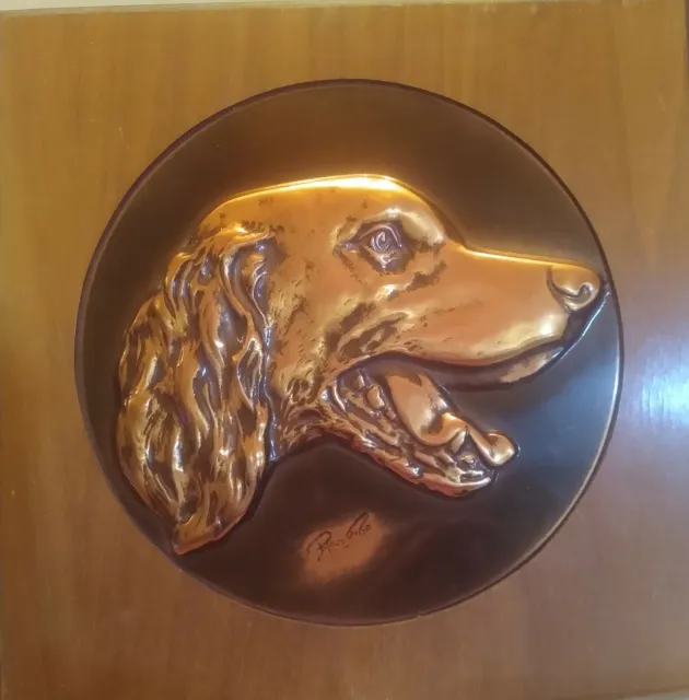 Vintage Bruce Fox Hand Worked 3D Copper Dog Plaque Artist Signed