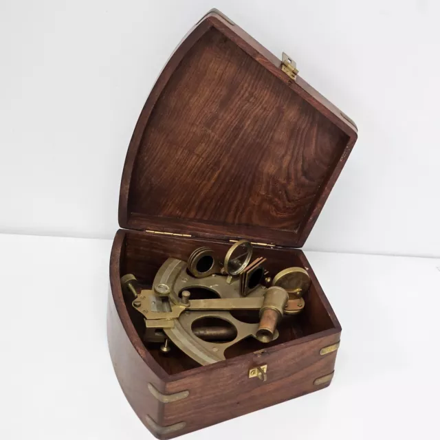 Brass Maritime Sextant and Theodolite in Teak Box UNTESTED (C3) NS#8617