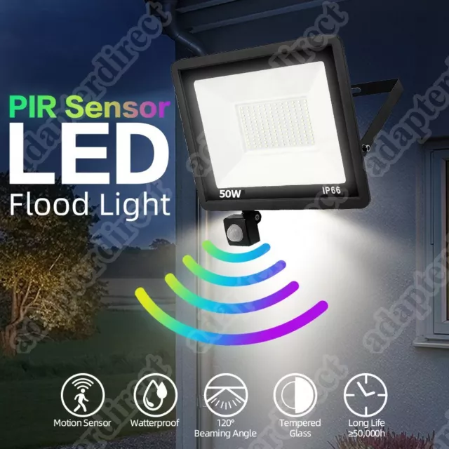 50W LED Strahler mit Bewegungsmelder Stecker Fluter Kaltweiß Scheinwerfer Außen