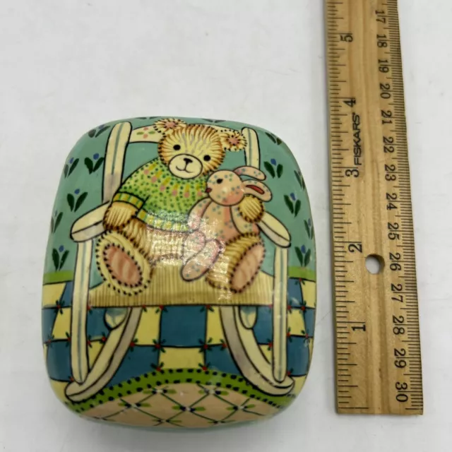 Vtg Handmade Trinket Box Container Wooden Hand Painted Little Girl Youth 2.5”X3”