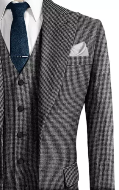 Mens 3 piece suit - Bespoke Made-to-Measure - Tweed Houndstooth - Peaky Blinders