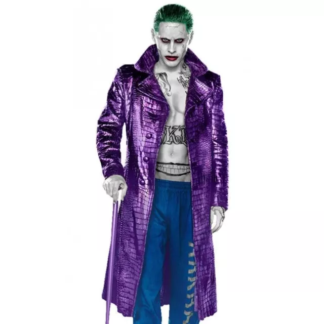 Joker Suicide Squad Jared Leto Purple Crocodile Pattern Faux Leather Coat