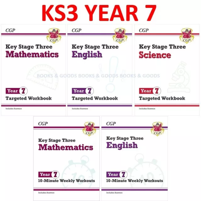 KS3 Year 7 Maths English Science 5 Books Bundle with Answer Cgp Key Stage 3