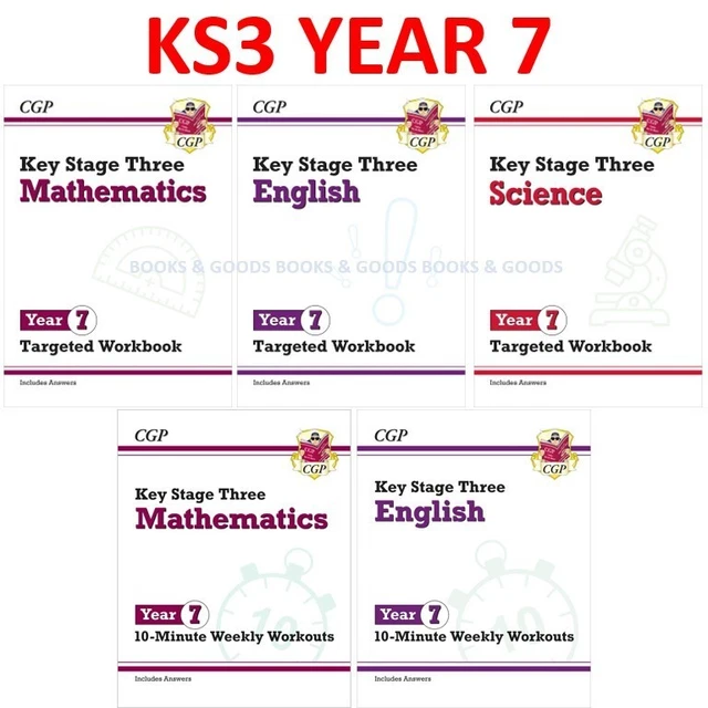 KS3 YEAR 7 Maths English Science 5 Workbooks Bundle with Answer CGP Key ...