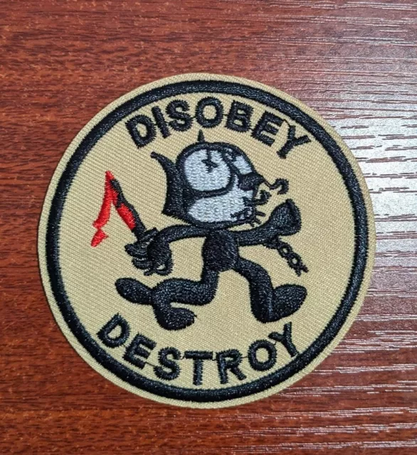 Disobey Destroy Anarchist Black Cat Bloody Knife Embroidered Iron On Patch 3"