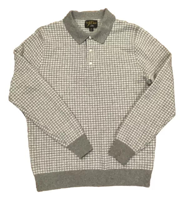 J.Crew Cashmere Collared Sweater Grey Houndstooth Jacquard Men M Academia Preppy 2