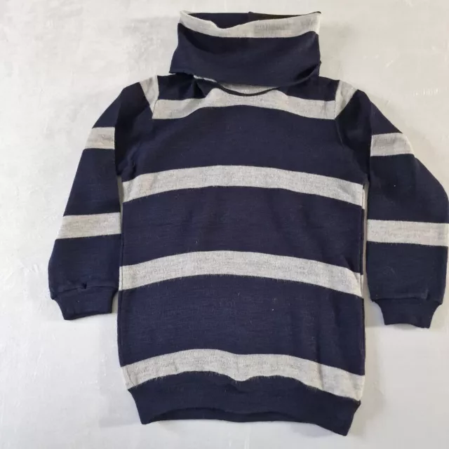 Vintage 1970s Long Sleeve Polo Neck Jumper-4-5 Yrs- Blue/Grey Acrylic/Wool  KA47