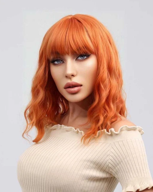 Perruque Longue Rousse Orange Bouclée Synthétique - Avec Bonnet - Style Naturel