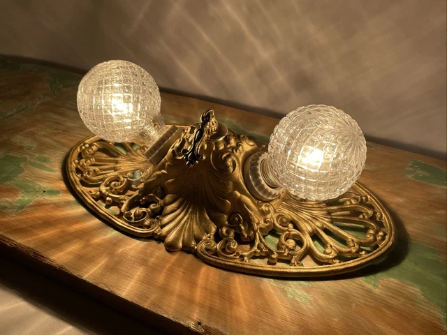 Antique Vtg Art Deco Victorian Flush Mount Ceiling or Wall Fixture 2 Bulb Vanity 21