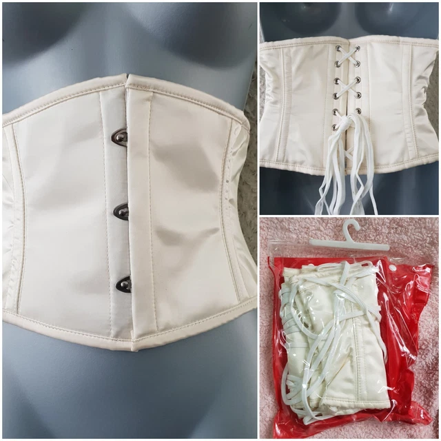 Corsetto sotto il busto disossato acciaio raso avorio taglia 3XL 34" foderato in cotone