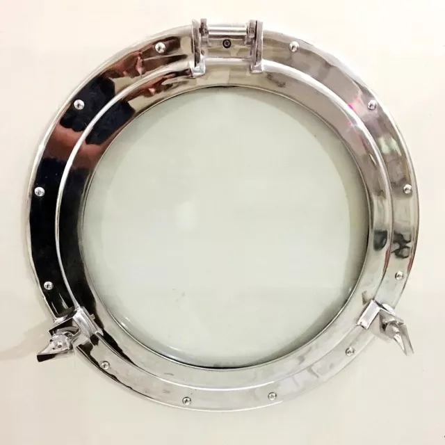 Vintage 20" Canal Boat Porthole Window with Nickel Finish Wall Mount Glass