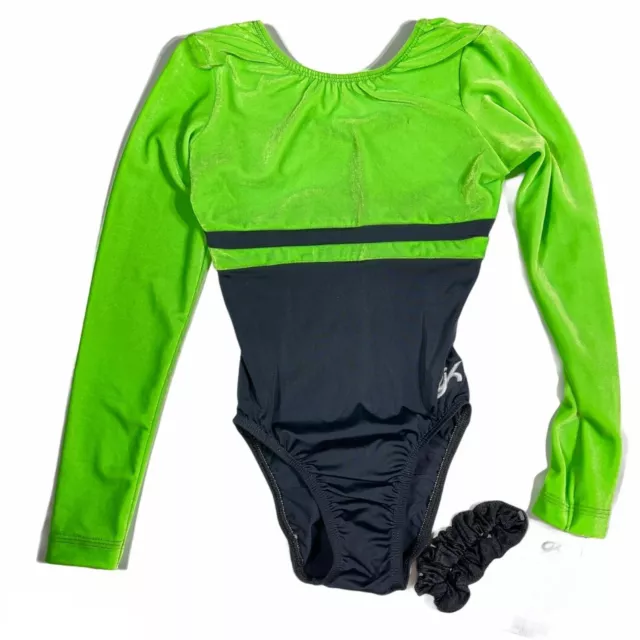 GK Elite Sportswear Leotard Scrunchie Neon Green Gymnastics NWT