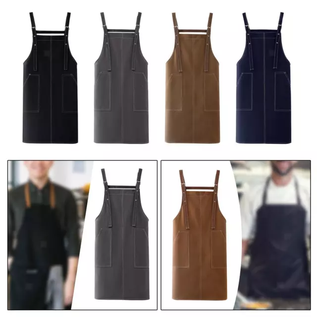 Tablier de cuisine à bretelles réglables, grand bavoir pour uniforme de café