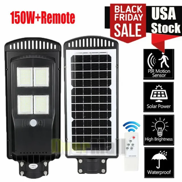 150W LED Solar Street Light Commercial IP67 Dusk to Dawn Road Lamp Outdoor USA