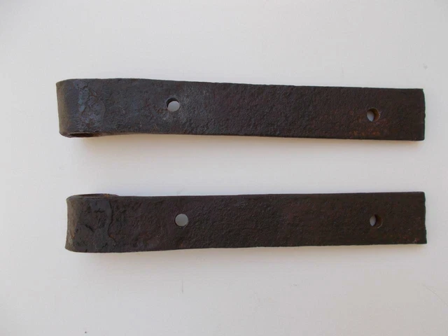 Pair Hand Forged Antique Iron Barn Door Strap Hinges 7 3/4" x 1 1/8" Primitive 4