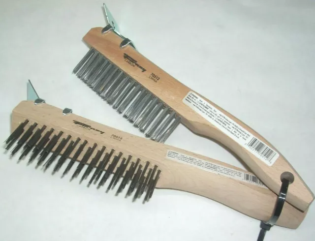 Forney 70512 Wood Shoe Handle Carbon Steel Wire Brush w Scraper 4C x 16R 2pk