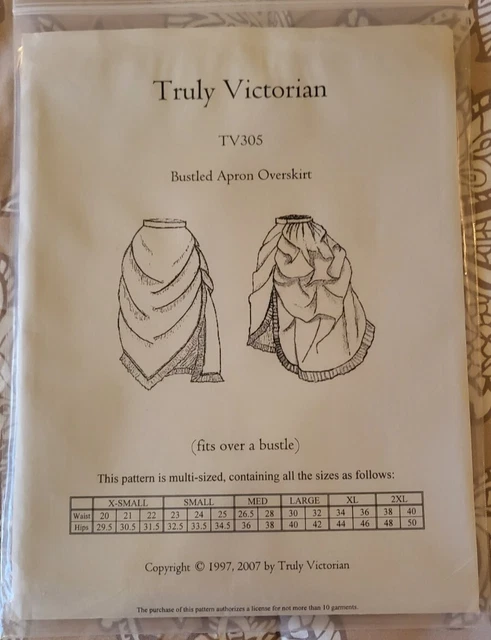 Truly Victorian pattern bustled apron overskirt TV305 UNCUT