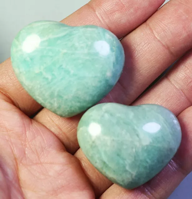 2pcs Natural Polished Amazonite Quartz Crystal Stone Palm Heart Madagascar
