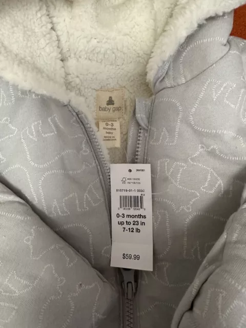 Baby Gap Boys Size 0-3mo Snowsuit Gray Warm Winter Coat MSRP 59.99$ 3