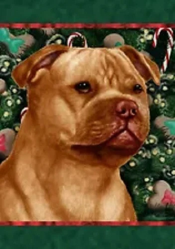 Christmas Holiday Garden Flag - Orange Staffordshire Bull Terrier 142461