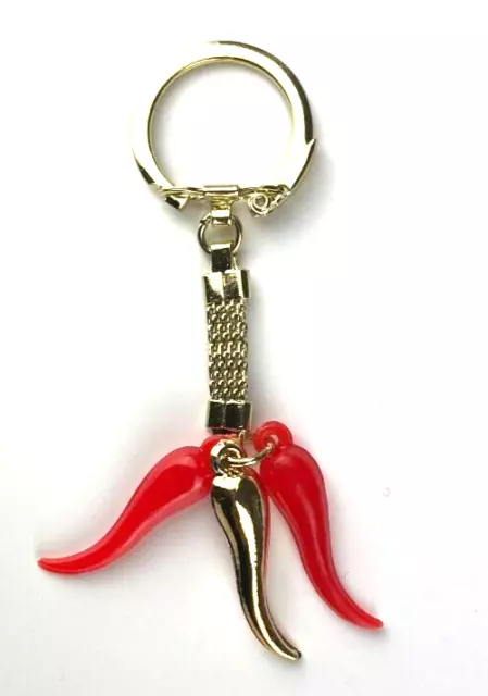 Corno Red Chilli Peppers Keyring Chilly italy Good Luck Charm Cornicello New