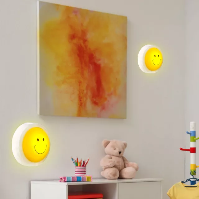 Lampada da Parete Camera Bambini Luce Notturna 2er Set Smiley Bianco Freddo LED