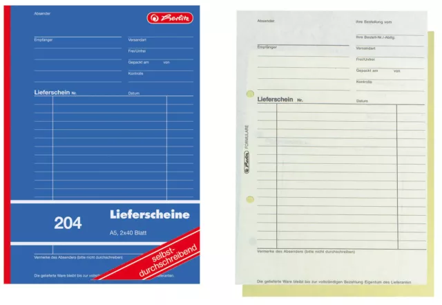 10x Herlitz 204 Lieferscheinblock A5, 2x40 Blatt SD, Lieferschein Lieferscheine