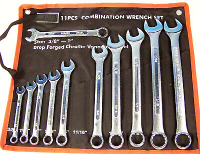 11pc SAE COMBINATION Open End Box WRENCH Set combo w/ Pouch BIG upto 1" 12" LONG