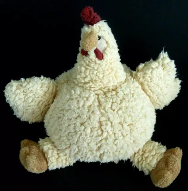 U5. DOUDOU PELUCHE ORCHESTRA GROSSE POULE COQ écru rouge beige ht 25cm BON ETAT