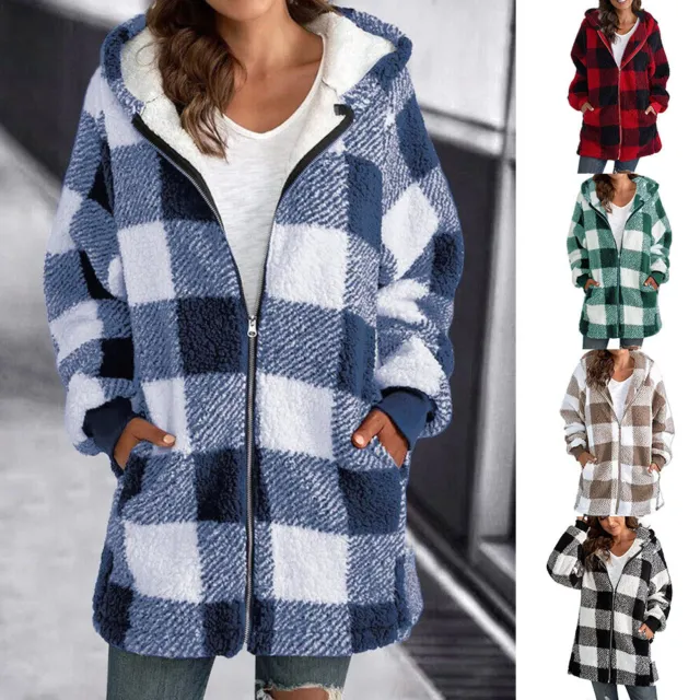 Womens Teddy Bear Fleece Fluffy Hooded Coat Ladies Hoodies Jacket Zip Up Outwear