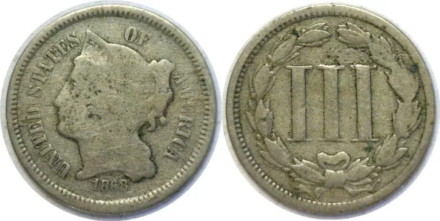1868 3CN Three Cent Nickel Good