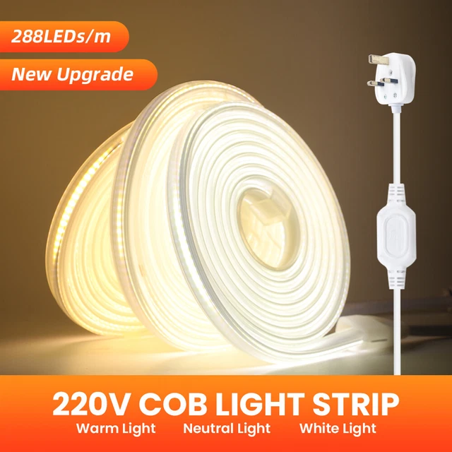 220V 230V COB LED Strip Lights High Density Flexible 3000K 4000K 6000K Tape Rope