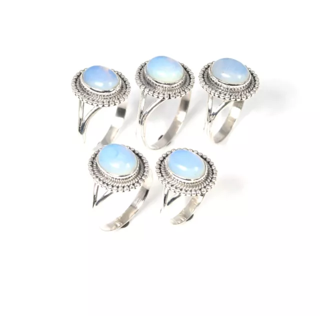 Wholesale 5pc 925 Solid Sterling Silver Milky Opalite Lazuli Ring Lot v190