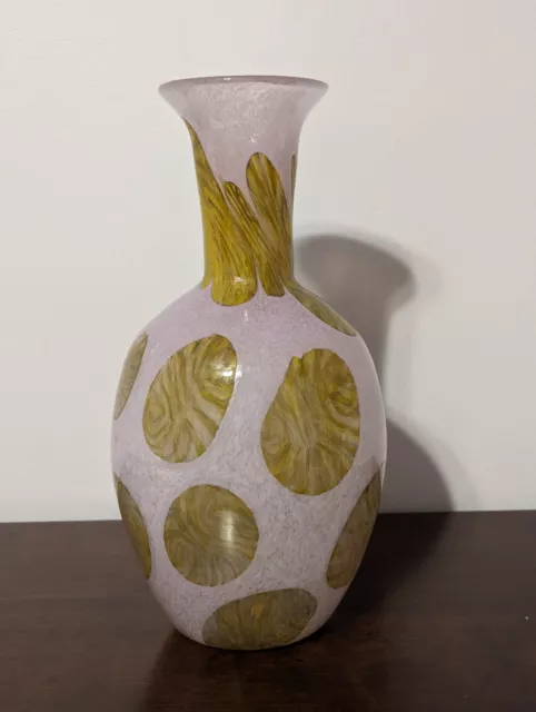 Gorgeous Original Hand blown Lavender & Gold Morano-style Art Glass Vase