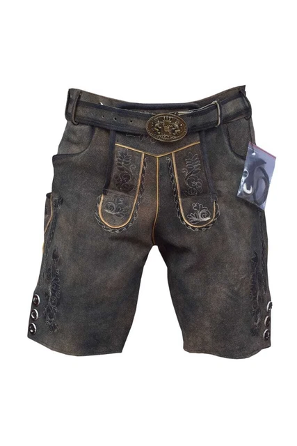 kurze Lederhose Herren Lorenz mit Gürtel antik dunkelbraun