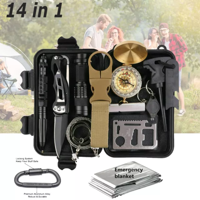 Survival Kit 14 In1 Outdoor Emergency Gear Camping Hiking Tactical Backpack Tool