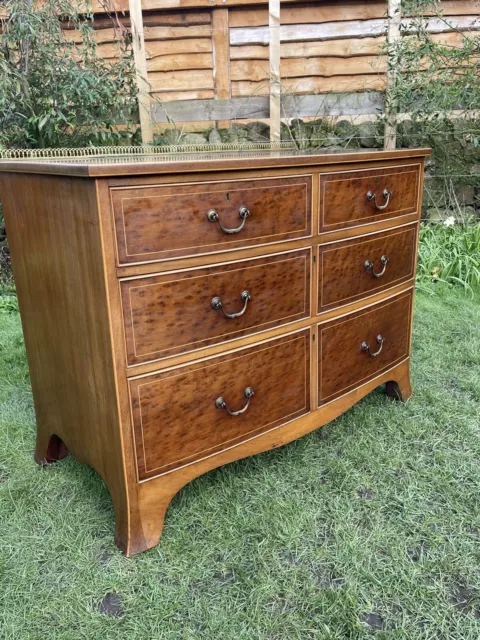 Antique Bow Fronted Chest Of 6 Drawers With Brass Gallery Knotty Rosewood