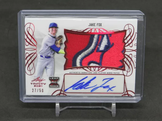 2021 Leaf Trinity Jake Fox Chief Wahoo Rc Patch Auto Red /50 Indians Js2