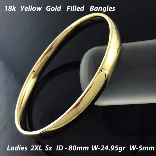 5mm Bangle Real 18k Yellow Gold Filled Solid Bracelet Ladies 2X Large Sz 80mm